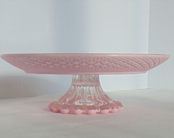 10 Inch Pink Cake Stand, Pink Wedding Cake Pedestal, Baby Pink Distressed Glass Cake Plate, Cupcake Stand, Pink Baby shower