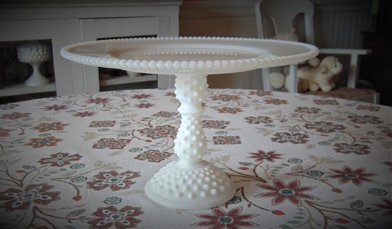 Beaded Edge Milk Glass Cake Stand, Made with Vintage Milk Glass Cake Pedestal, White Vintage Dessert Stand, Wedding, Baby Shower