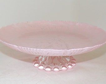 On Sale, 10.5" Pink Cake Stand, Pink Wedding Cake Pedestal, Baby Pink Distressed Glass Cake Plate, Cupcake Stand, Pink Baby shower