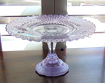 Lavender Glass and Crystal Cake Stand, Wedding Cake Stand, Dessert Display, Cake Pedestal, Hand Painted Lavender