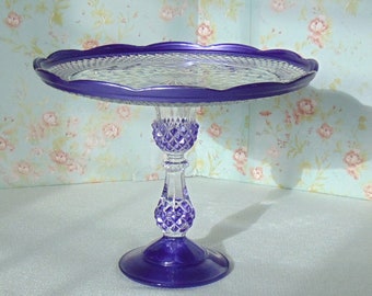 Purple Cake Stand, 10.0" Purple Cake Stand, Purple Cake Pedestal, Purple Baby Shower, Purple Wedding Cake Stand, Vintage Glass and Crystal