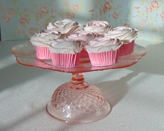 Pink Glass Cake Stand, Cupcake Stand, Dessert Stand, Small Cake Stand, Baby Shower, Wedding, Birthday