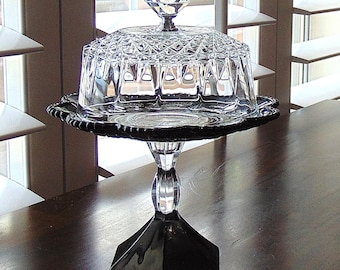 Petite Glass Cloche and Pedestal, Tea Party Stand, Mini Dessert Stand with Lid, Black Cloche and Pedestal