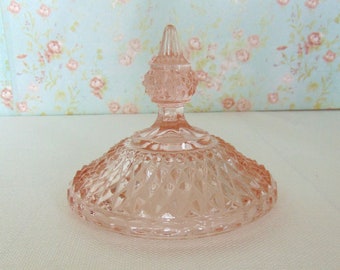 Vintage Pink Indiana Glass Diamond Point LID ONLY - 6" Diameter