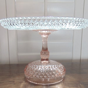 12 Inch Light Pink Diamond Point Glass Cake Stand, Wedding Cake Stand, Vintage Glass Cake Stand, Clear Glass Cake Stand image 4