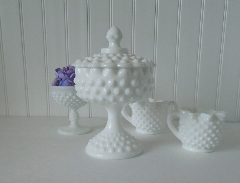 Fenton White Hobnail Milk Glass Candy Dish With Lid Lidded Etsy