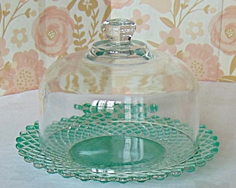 Plato para pastel de vidrio verde con cúpula, plato para pastel de 20 cm con tapa, vidrio vintage, verde esmeralda