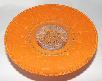 Orange Glass Cake Stand Vintage Dessert Pedestal 8 Inch Plate