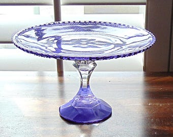 Purple Glass Cake Stand, 8.25" Dessert Pedestal Stand, Purple Baby Shower Stand, Wedding Cake Pedestal, Distressed Glass