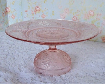 8.25" Peach Pink Cake Stand, Pink Tiara Glass Cake Stand, Wedding Cake Stand, Baby Shower Stand, Bridal Shower Stand