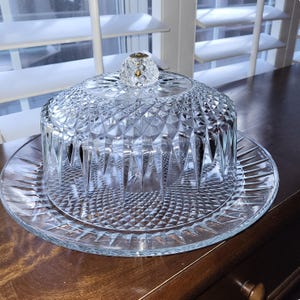 Vintage Cut Glass Cake Plate with Dome Lid, Dessert Display, Cake Cover and Plate