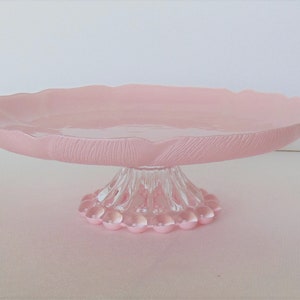 10.5" Baby Pink Glass Cake Stand, Pink Baby Shower Cake Stand, Wedding Cake Plate, Bridal Shower Dessert Stand