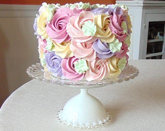 Milk Glass Cake Stand and Clear Diamond Point Dessert Pedestal