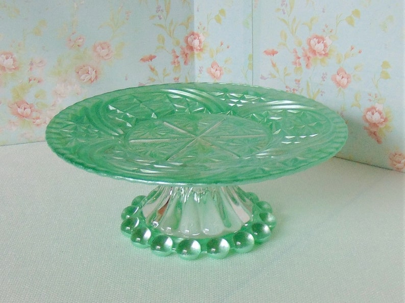 Mint Green Glass Cake Stand, 8 Cake Stand, Cupcake Stand, Mint Green Cake Stand, Mint Baby Shower, Mint Green Wedding, Birthday Cake Plate image 1