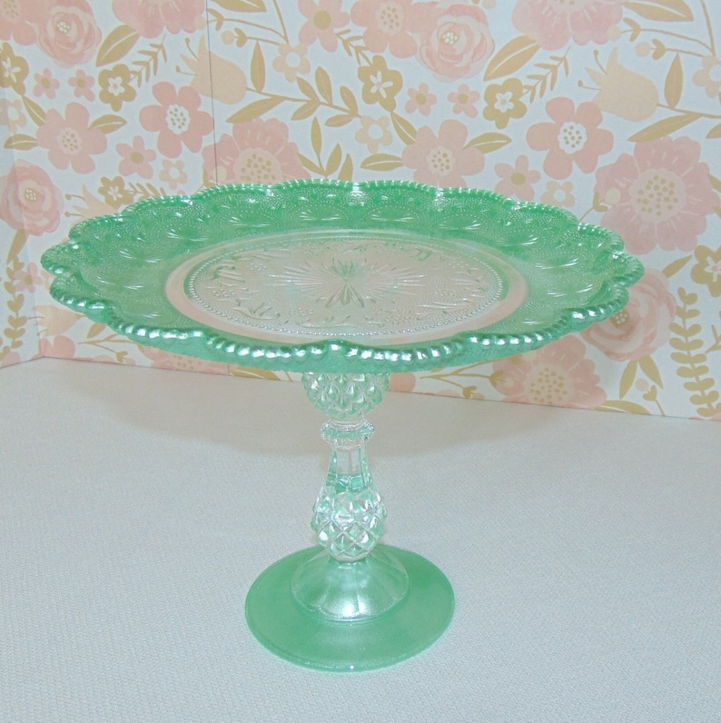 Mint Cake Stand, 10.0 Green Cake Stand, Mint Green Cake Pedestal, Mint Baby Shower, Wedding Cake Stand image 1