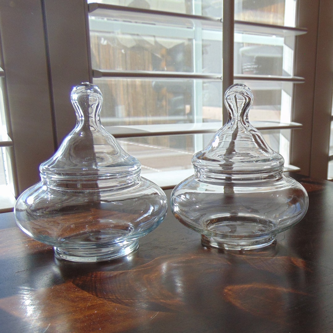Set of 2, Vintage Glass Apothecary Jars, Small Lidded Clear Jars Etsy