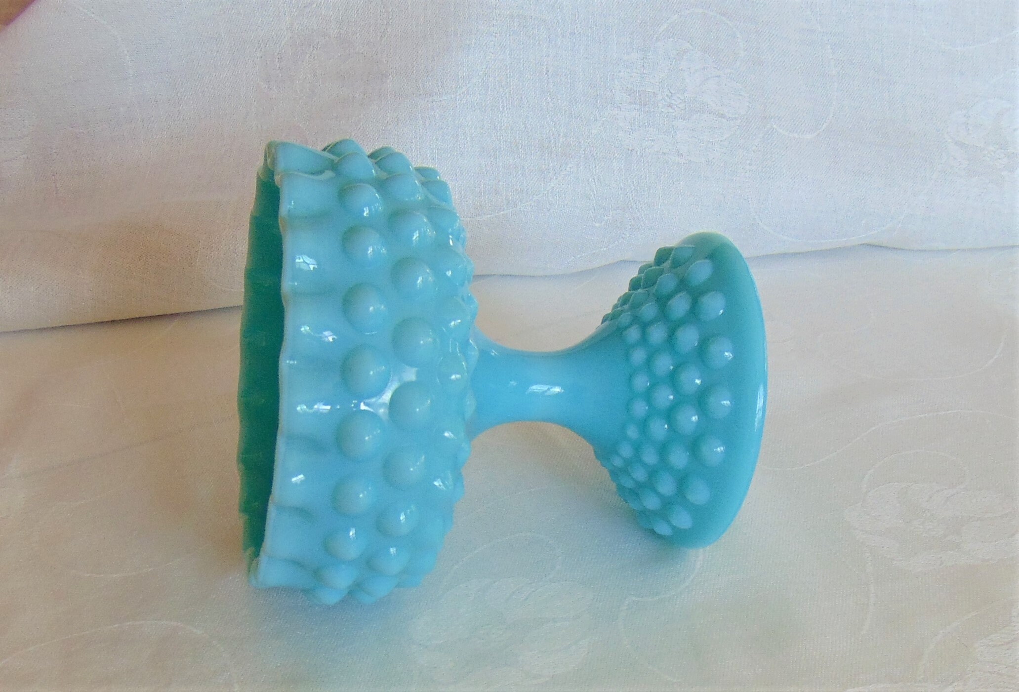Fenton Aqua Blue Hobnail Milk Glass Candy Dish, Turquoise
