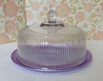 Lavender Glass Cake Plate with Dome, Cake Plate with Lid, Cake Plate and Cover