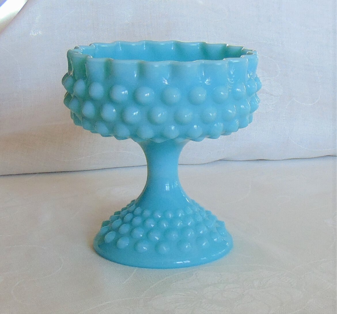 Vintage Fenton Handpainted and signed Blue covered candy