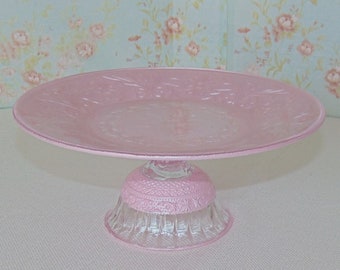 9 Inch Cake Stand, Pink Cake Stand, Pink Cupcake Stand, Baby Shower Dessert Stand, Pink Glass Cake Stand