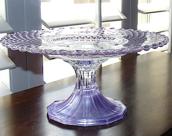 Lavender Glass and Crystal Cake Stand, 10 Inch Dessert Pedestal, Wedding Cake, Baby Shower