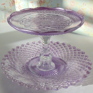 Lavender Glass Cake Stand, 2 Tier Stand, Small Dessert Stand, Wedding stand, Lavender Baby Shower