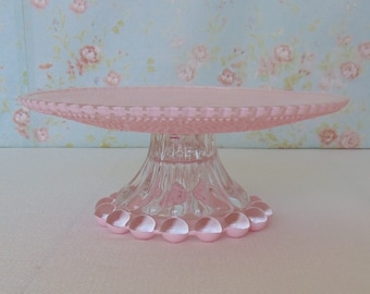 Light Pink Glass Cake Stand, 8" Cake Stand, Cupcake Stand, Baby Pink Dessert Stand, Pink Baby Shower, Pink Wedding