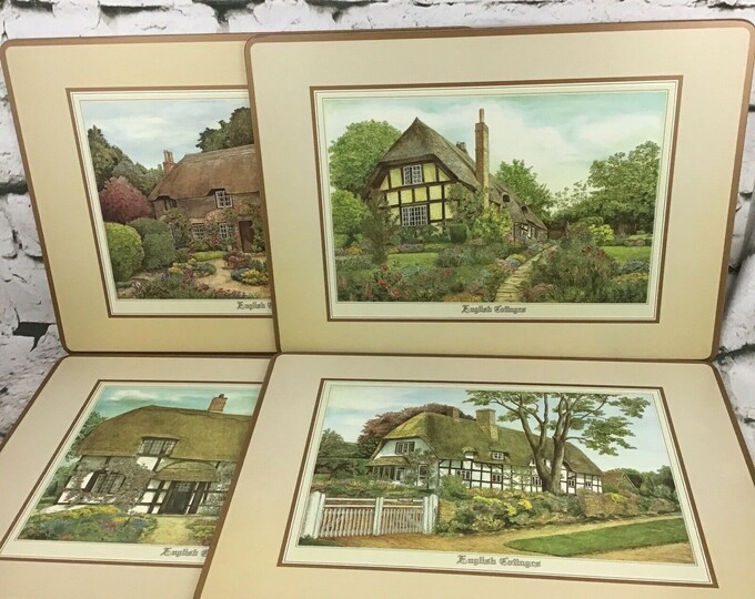 Vintage Pimpernel English Cottages Placemats Set of 4 Cork Backing
