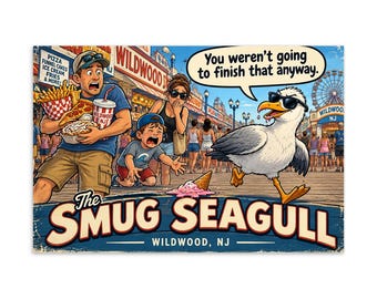 Smug Seagull Postcard, You Weren't Going to Finish That, Funny Wildwood NJ Card