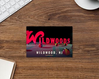 Meet Me on the Boardwalk Wildwood NJ Postcard, Wildwoods Sign Night Photo Card