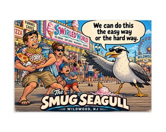 Smug Seagull Postcard, Easy Way or the Hard Way, Funny Wildwood NJ 4x6 Card