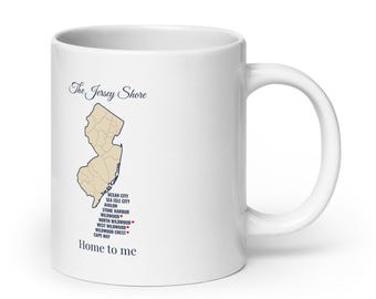 The Jersey Shore Home to Me Mug, Wildwood NJ Map Coffee Mug, Jersey Shore Towns Gift, Ocean City Cape May Stone Harbor Mug