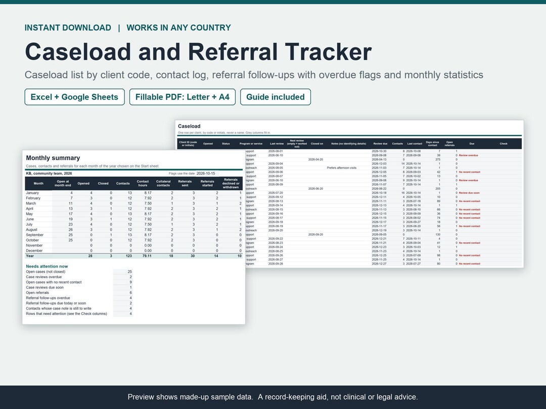 Social Work Caseload Tracker and Referral Log | Case Management ...