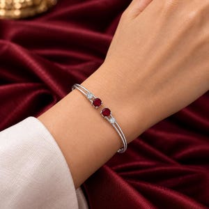 Christmas Gift , 1.50 Ct Natural Ruby & Diamond Bangle, 18K White Gold