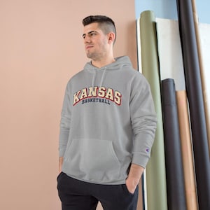 Kansas Basketball Hoodie, Champion Hooded Sweatshirt, Vintage Arch Kansas Hoodie, Royal Blue or Grey, Game Day Sweatshirt, Kansas Fan Gift image 5