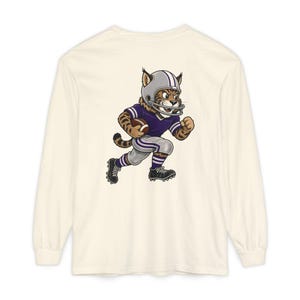Wildcats Football Long Sleeve Tee, Retro Mascot Shirt, Comfort Colors Game Day Tee, Purple Wildcat Running Back, Football Fan Gift image 2