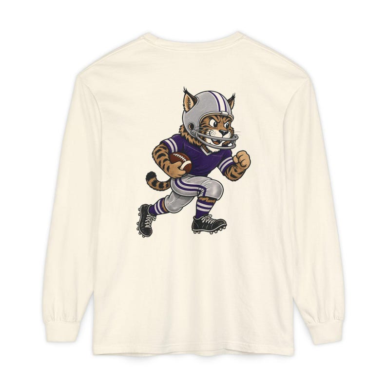 Wildcats Football Long Sleeve Tee, Retro Mascot Shirt, Comfort Colors Game Day Tee, Purple Wildcat Running Back, Football Fan Gift image 2