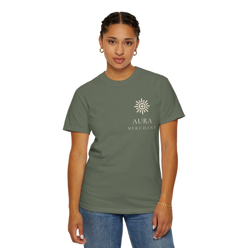 Aura Merchant Tee | Minimalist Pocket Print Shirt | Funny Gen Z Slang Comfort Colors Tee | Gift for Him image 9