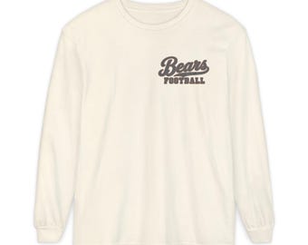Bears Football Long Sleeve Tee, Retro Mascot Shirt, Comfort Colors Game Day Tee, Navy and Orange Bear Running Back, Football Fan Gift