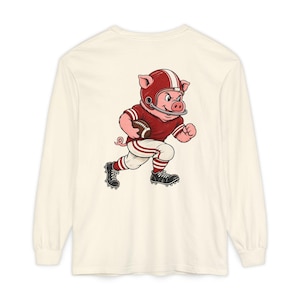 Hogs Football Long Sleeve Tee, Red and White Hog Mascot Shirt, Football Fan Gift, Comfort Colors Game Day Shirt image 2