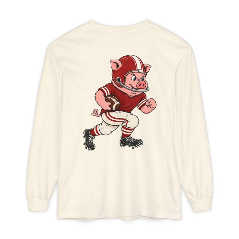 Hogs Football Long Sleeve Tee, Red and White Hog Mascot Shirt, Football Fan Gift, Comfort Colors Game Day Shirt image 2