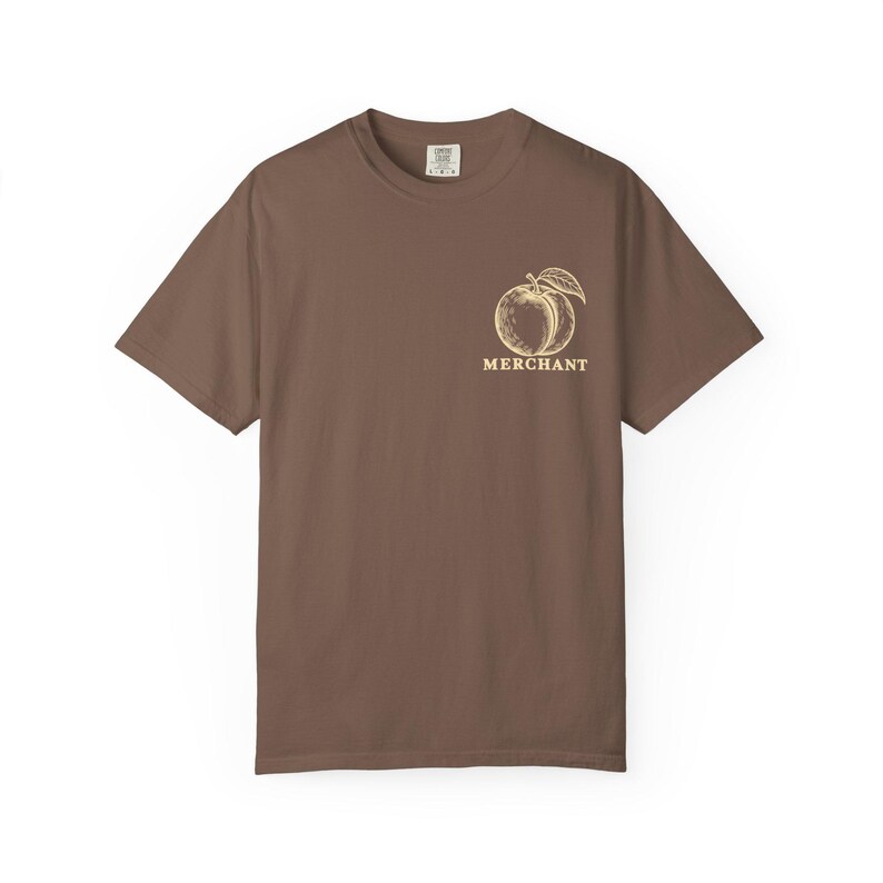 Peach Merchant Tee | Minimalist Pocket Print Shirt | Funny Fruit Comfort Colors Tee | Gift for Him image 1