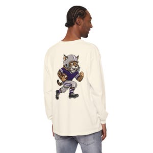 Wildcats Football Long Sleeve Tee, Retro Mascot Shirt, Comfort Colors Game Day Tee, Purple Wildcat Running Back, Football Fan Gift image 4