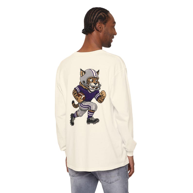 Wildcats Football Long Sleeve Tee, Retro Mascot Shirt, Comfort Colors Game Day Tee, Purple Wildcat Running Back, Football Fan Gift image 4