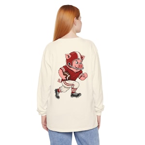 Hogs Football Long Sleeve Tee, Red and White Hog Mascot Shirt, Football Fan Gift, Comfort Colors Game Day Shirt image 6
