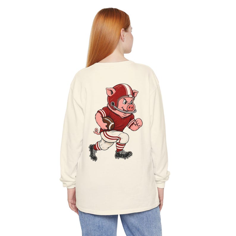 Hogs Football Long Sleeve Tee, Red and White Hog Mascot Shirt, Football Fan Gift, Comfort Colors Game Day Shirt image 6