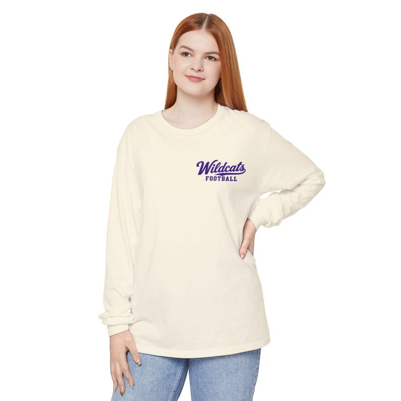 Wildcats Football Long Sleeve Tee, Retro Mascot Shirt, Comfort Colors Game Day Tee, Purple Wildcat Running Back, Football Fan Gift image 5