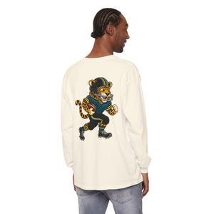 Jaguars Football Long Sleeve Tee, Teal and Gold Jaguar Mascot Shirt, Football Fan Gift, Comfort Colors Game Day Shirt image 4