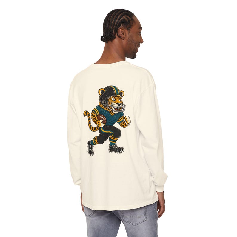 Jaguars Football Long Sleeve Tee, Teal and Gold Jaguar Mascot Shirt, Football Fan Gift, Comfort Colors Game Day Shirt image 4