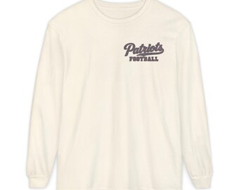 Patriots Football Long Sleeve Tee, Navy and Red Patriot Mascot Shirt, Football Fan Gift, Comfort Colors Game Day Shirt